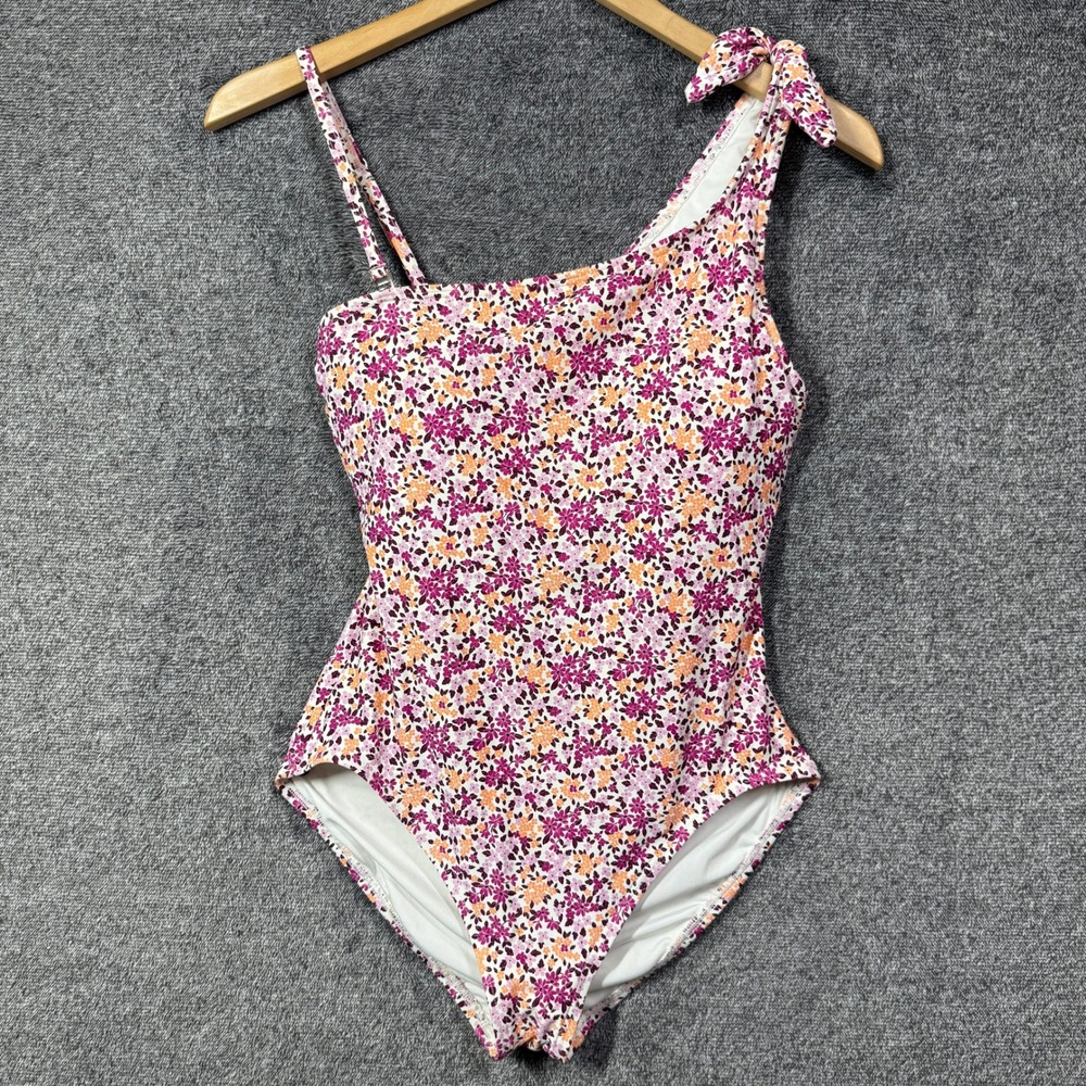 LOFT Beach Swimsuit Womens M Purple Orange Floral One Shoulder One Piece